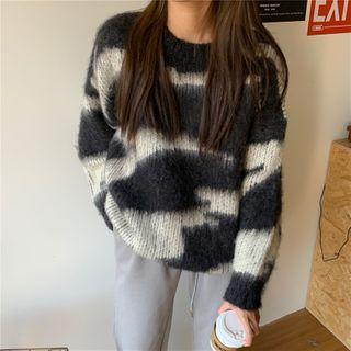 Round Neck Two Tone Sweater As Shown In Figure - One Size