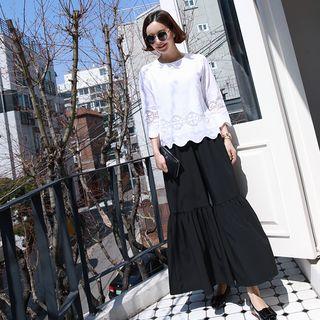 Elasticized-waist Wide-frill Pants