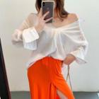 Long-sleeve Plain T-shirt / Split Hem Skirt