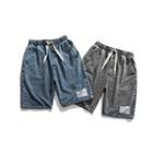 Drawstring-waist Denim Straight-cut Shorts