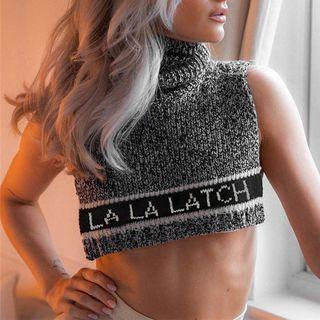 Turtleneck Lettering Crop Knit Top