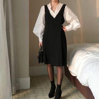 Balloon-sleeve Shirt / Sleeveless V-neck Dress
