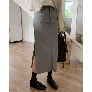 Deep-slit Long H-line Denim Skirt