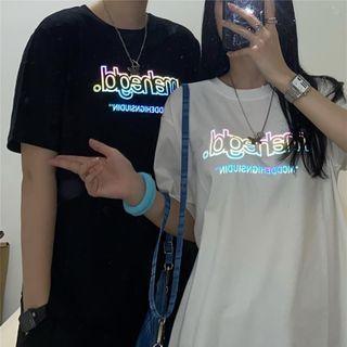 Couple Matching Short-sleeve Reflexive Letter T-shirt