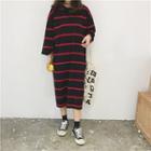 Color-block Striped 3/4-sleeve T-shirtdress