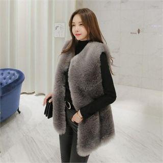 Faux-fur Open-front Vest Gray - One Size