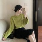 Long-sleeve Knit Top / Furry Mini Skirt