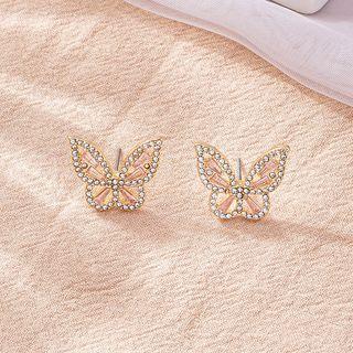 Butterfly Stud Earring E2349 - 1 Pair - Gold & Pink - One Size