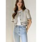 Puff-sleeve Contrast-trim Cropped Jacket