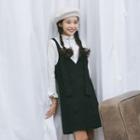 V-neck Double-breasted Pinafore Dress