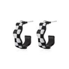 Checker Alloy Open Hoop Earring 1 Pair - 01 - Black & White - One Size