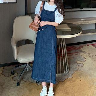Short-sleeve Blouse / Midi A-line Denim Jumper Dress