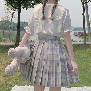 Short-sleeve Sailor Collar Frill Trim Blouse White - One Size