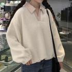 Long-sleeve Faux Shearling Collared Top