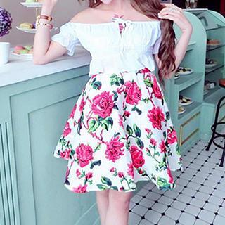 Set: Off-shoulder Top + Floral Skirt