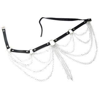 Layered Alloy Chain Faux Leather Belt Y0030 - Black - One Size