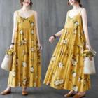 Sleeveless Flower Print Loose-fit Dress Yellow - One Size