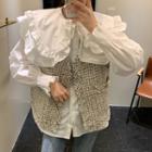 Ruffled Collared Blouse / Buttoned Tweed Vest