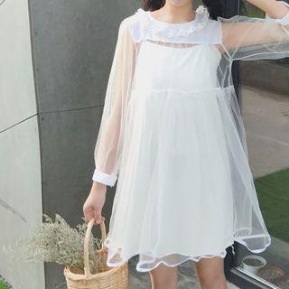 Set: Mesh Long-sleeve Dress + Slipdress