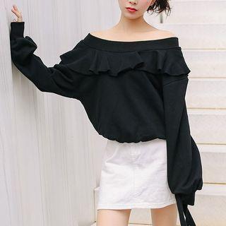 Boatneck Ruffle-trim Sweatshirt