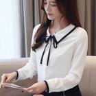 Contrast Trim Ribbon Blouse
