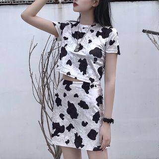 Cow Print T-shirt / Cow Print Shorts / Cow Print Mini Skirt