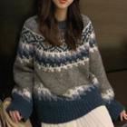 Ethic Jacquard Round-neck Sweater Blue - One Size