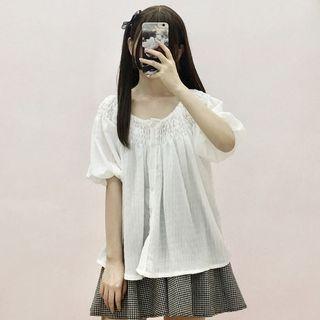 Plain Off Shoulder Elbow Sleeve Blouse