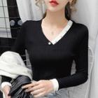 Faux Pearl Long-sleeve T-shirt