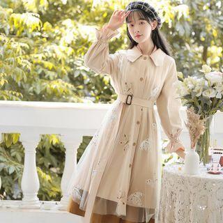 Long-sleeve Mesh Shirt Dress