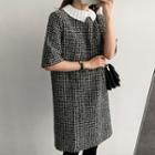 Pleated-collar Tweed Wool Blend Dress