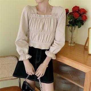 Square-neck Ruched Cropped Top