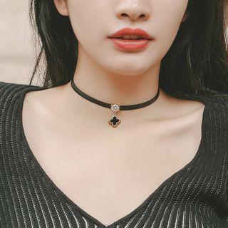 Rhinestone Clover Pendant Choker As Shown In Figure - One Size