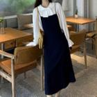 Tie-neck Blouse / Midi Pinafore Dress / Set
