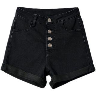 High Waist Button Fly Denim Hot Pants