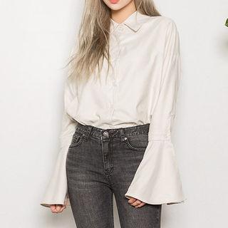 Long-sleeve Ruffle-cuff Blouse
