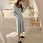 Pintuck-waist Tie-back Long Shirtdress