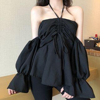 Drawstring Off-shoulder Halter Top