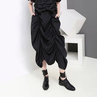 Elastic Waist Crinkled Midi Skirt