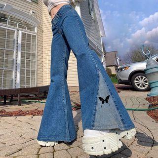 Butterfly Print Flared Jeans