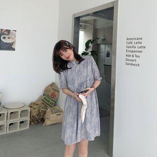 Puff-sleeve Ruffle Trim Floral Printed Dress