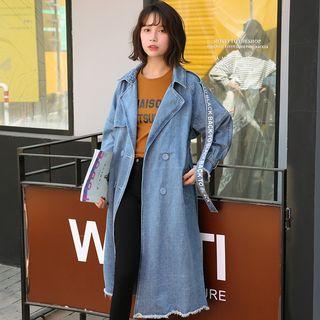 Double-breasted Sashed Denim Long Coat