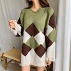 Color-block Distressed Sweater
