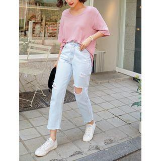 Plus Size V-neck Long T-shirt