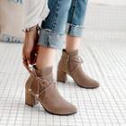 Pointed Block Heel Bow-accent Short Boots