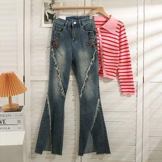 Details Slited Boot-cut Jeans