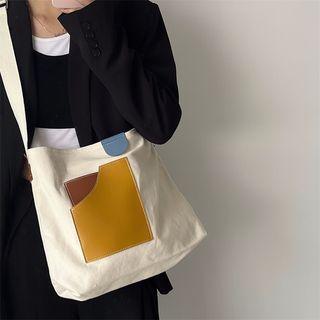 Contrast Applique Canvas Crossbody Bag White - One Size