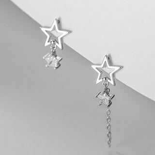 Asymmetrical Star Drop Earring 1 Pair - S925 Silver - Silver - One Size