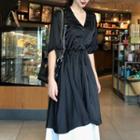 Mock Two-piece Elbow-sleeve A-line Dress As Shown In Figure - One Size