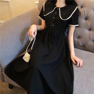 Peter Pan-collar Short-sleeve Dress Black - One Size